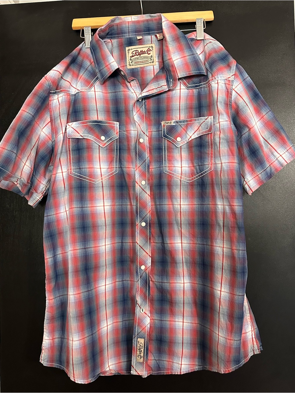 Men's Red, White & Blue Rafter C Plaid Short-Sleeve Western Shirt